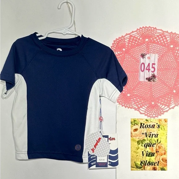 Jr. Swim NWT Color Block Swim Tee Navy/White  UPF 50+ Quick Dry 2T - Picture 2 of 10